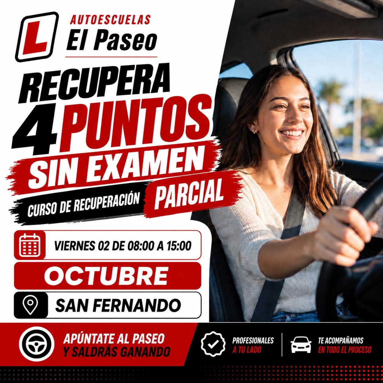 Cartel del curso de recuperacion de puntos - Autoescuela El Paseo - 14-09-2026 14:49:46