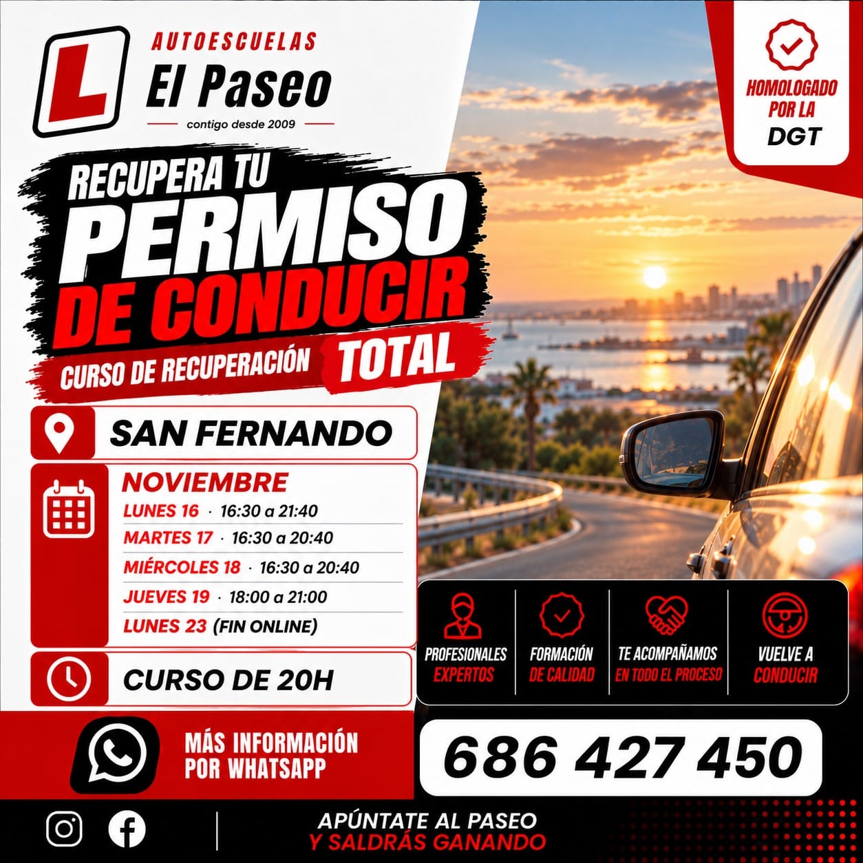 Cartel del curso de recuperacion de puntos - Autoescuela El Paseo - 24-09-2026 19:24:25
