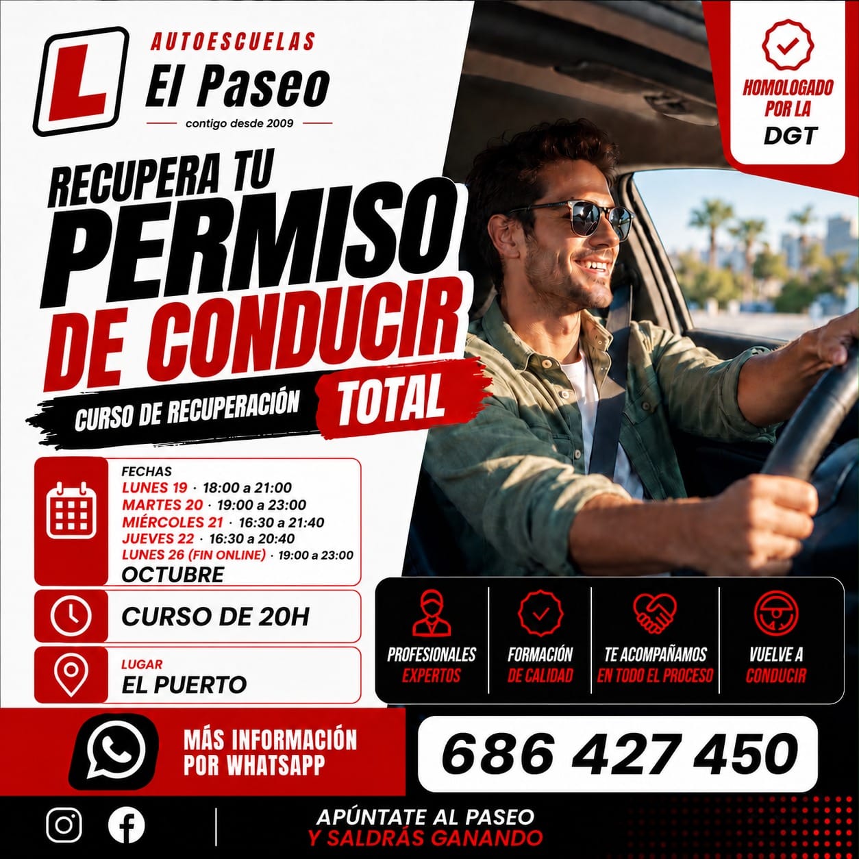 Cartel del curso de recuperación de puntos Autoescuela El Paseo 25 09 2026 12:11